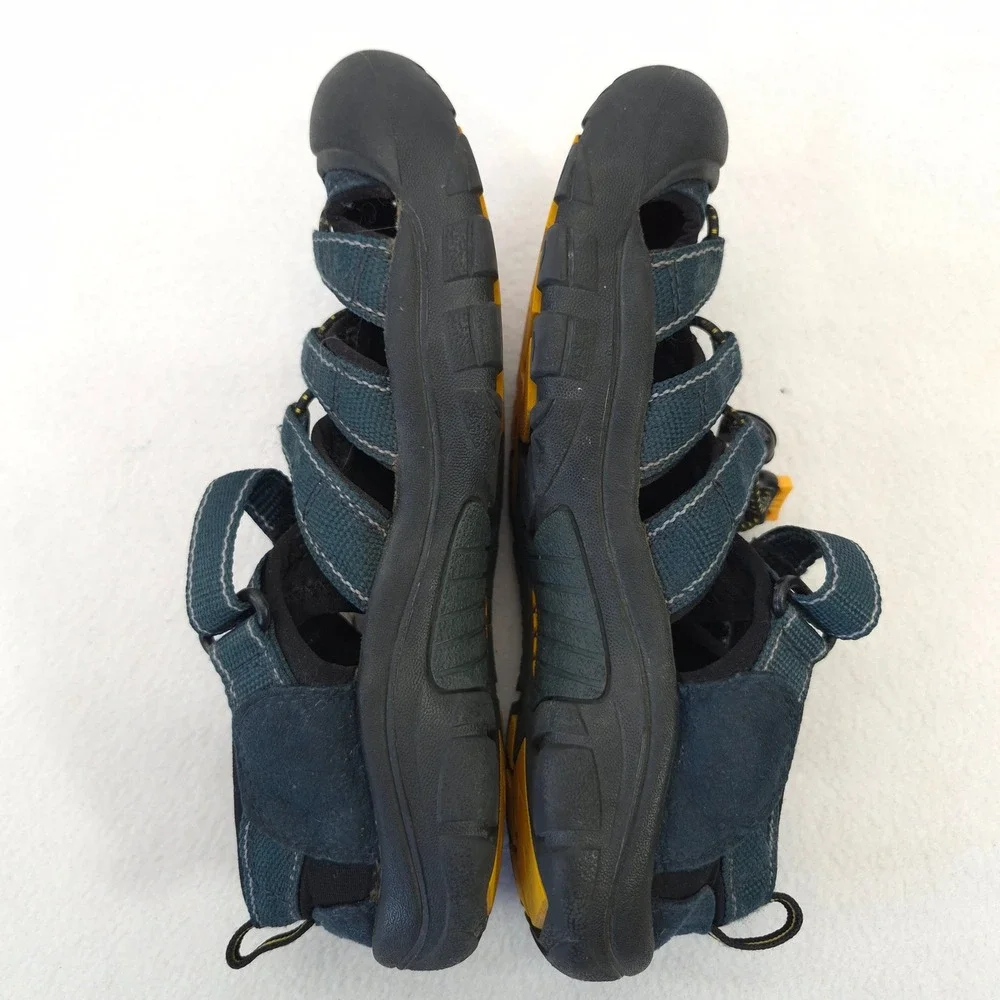 Keen Blue Leather Textile Hiking Sandals Bungee Hook Loop Ankle Straps Size 4